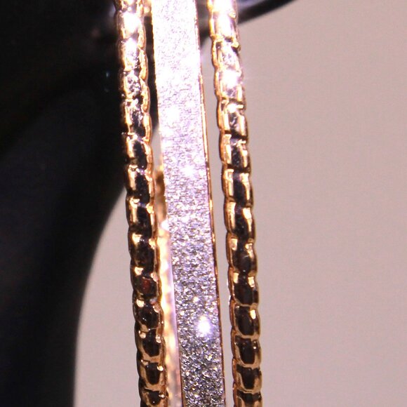 NWT Large Gold Tone Hoop Earrings with Sparkling Silver Center - Picture 4 of 7